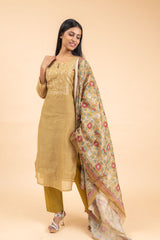 Tussar Chanderi Cotton Kurti And Pant With Dupatta