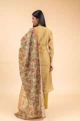 Chanderi Cotton Kurti And Pant With Dupatta