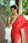 Red Banarasi Woven Zari Saree With Unstitched blouse