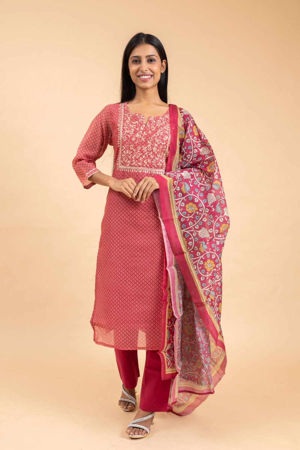 Chanderi Cotton Kurti And Pant With Dupatta