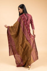 Maroon Cotton Kurti And Pant With Muslin Dupatta