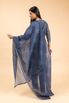 Indigo Blue Organza Readymade Suit And Pant With Chanderi Cotton Dupatta