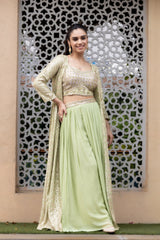 Pista Georgette Short Top Sharara Set With Shrug