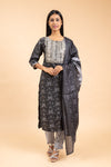 Black Cotton Readymade Suit And Pant With Cotton Dupatta