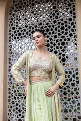 Pista Georgette Short Top Sharara Set With Shrug