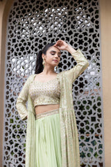 Georgette Short Top Sharara Set With Shrug