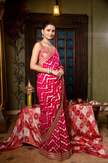 Rani Organza Embroidered Sequence Saree With Readymade Blouse