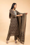 Brown Cotton Readymade Suit And Pant With Cotton Dupatta