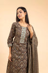 Brown Cotton Readymade Suit And Pant With Cotton Dupatta