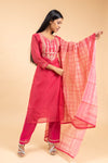 Magenta Chanderi Cotton Readymade Suit And Pant With Dupatta