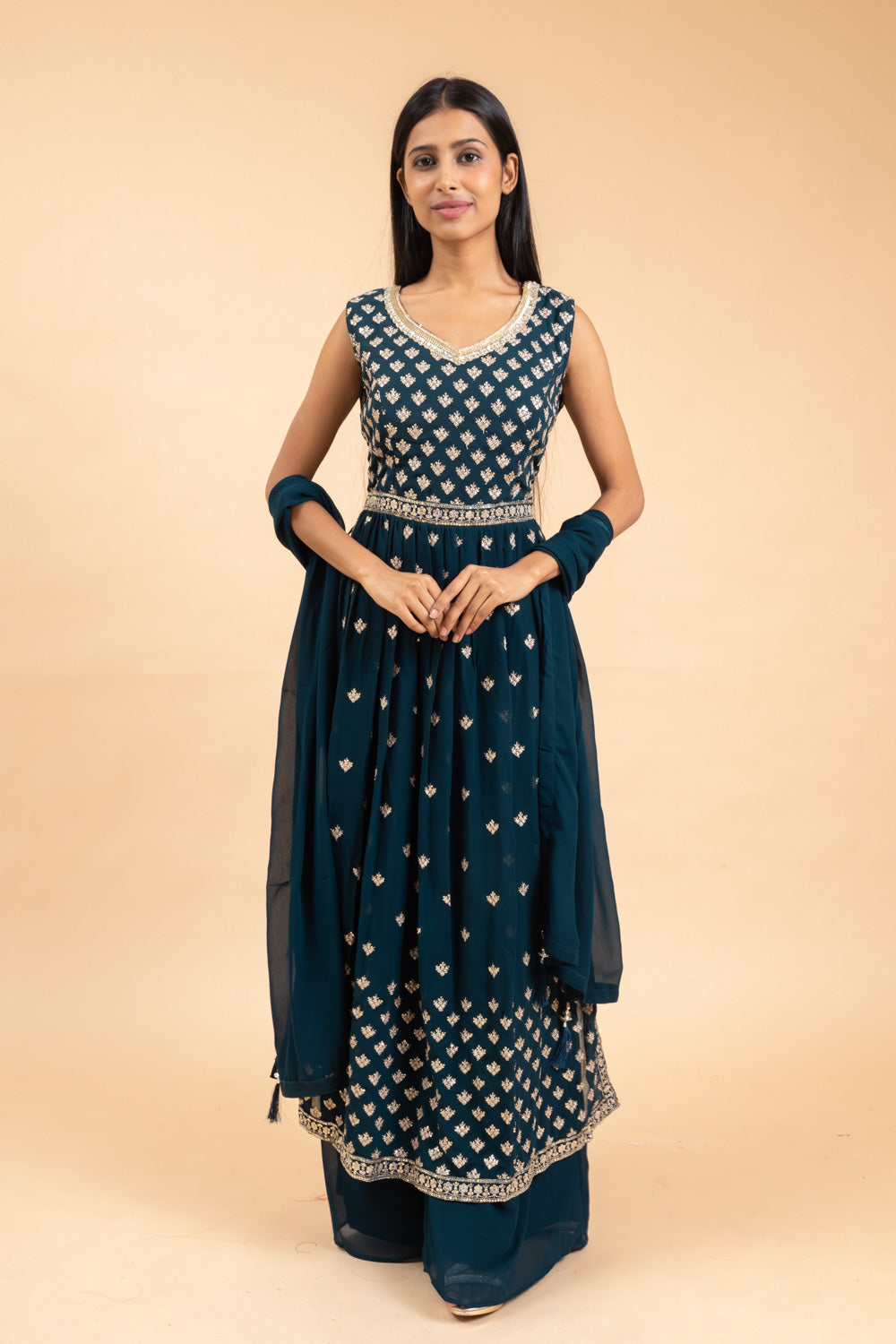 Georgette Kurti And Palazzo With Georgette Dupatta