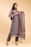 Brown Chanderi Cotton Readymade Suit And Pant With Dupatta