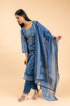 Blue Chanderi Cotton Kurti And Pant With Dupatta