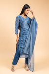 Blue Chanderi Cotton Kurti And Pant With Dupatta