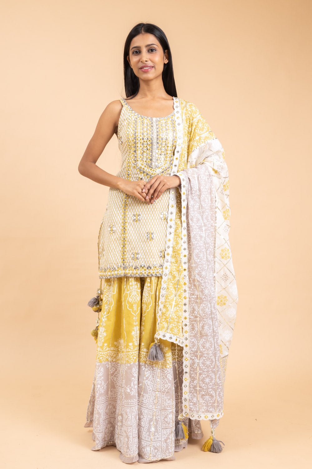 Cotton Kurti And Sharara With Cotton Dupatta