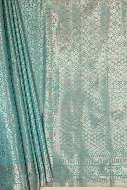 Green South Indian Silk Woven Zari Saree With Unstitched