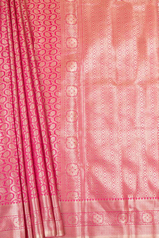 Rani South Indian Silk Woven Zari Saree With Unstitched