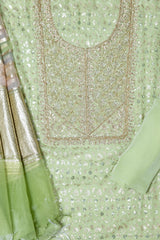 Georgette Embroidered Unstitched Suit With Organza Dupatta