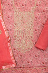 Rose Pink Chanderi Cotton Unstitched Suit With Georgette Dupatta