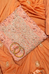 Peach Chanderi Cotton Unstitched Suit With Georgette Dupatta