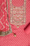 Coral Georgette Embroidered Unstitched Suit With Organza Dupatta