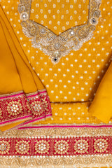 Mustard Georgette Embroidered Unstitched Suit With Dupatta