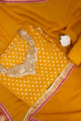 Mustard Georgette Embroidered Unstitched Suit With Dupatta