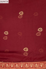 Garnet Crepe Unstitched Suit And Dupatta With Woven Zari