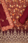 Garnet Crepe Unstitched Suit And Dupatta With Woven Zari