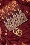 Garnet Crepe Unstitched Suit And Dupatta With Woven Zari