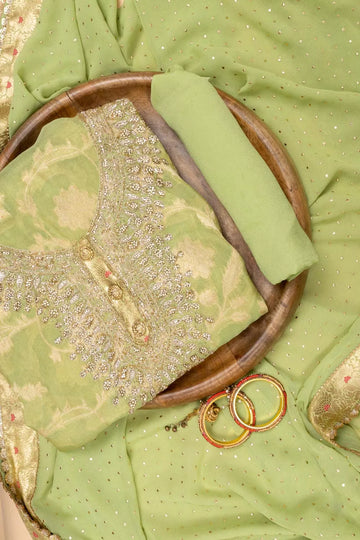 Pista Organza Tissue Embroidered Unstitched Suit With Dupatta