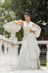 Grey Georgette Lehenga Set And Net Dupatta With Readymade Blouse