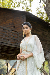 Grey Georgette Lehenga Set And Net Dupatta With Readymade Blouse