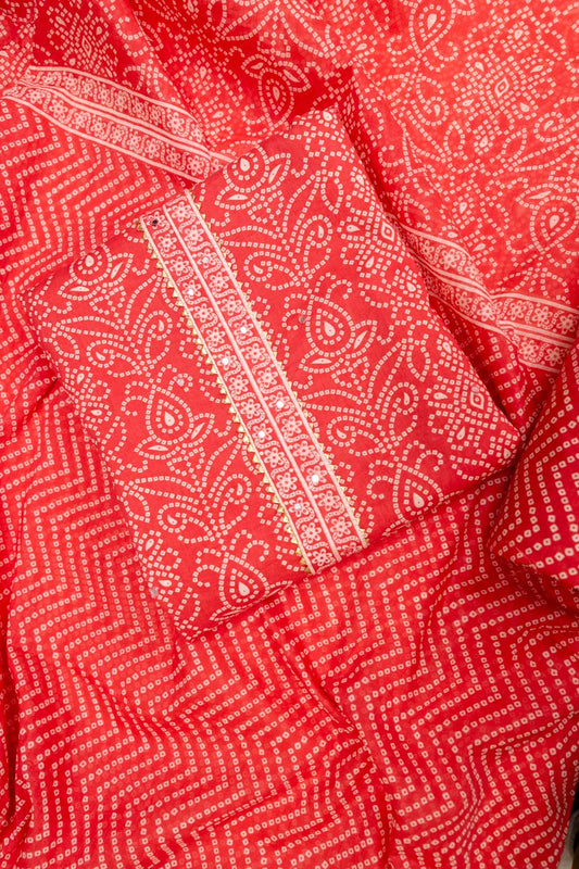 Coral Cotton Embroidered Unstitched Suit With Dupatta