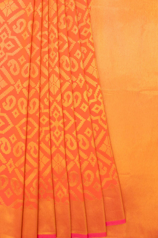 Coral Banarasi Woven Zari Saree With Unstitched Blouse