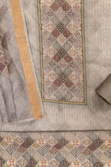 Grey Cotton Embroidered Unstitched Suit With Dupatta