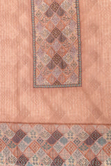 Peach Cotton Embroidered Unstitched Suit With Dupatta