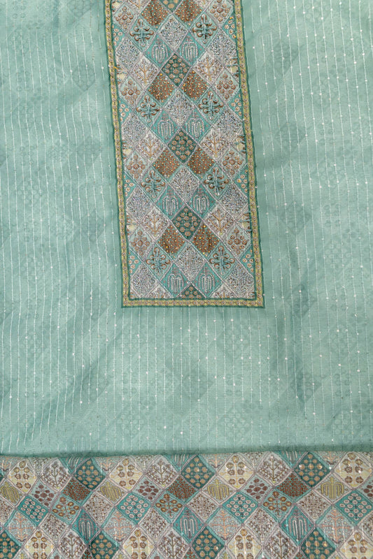 Sky Blue Cotton Embroidered Unstitched Suit With Dupatta