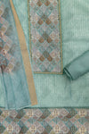 Sky Blue Cotton Embroidered Unstitched Suit With Dupatta