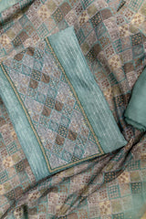 Sky Blue Cotton Embroidered Unstitched Suit With Dupatta