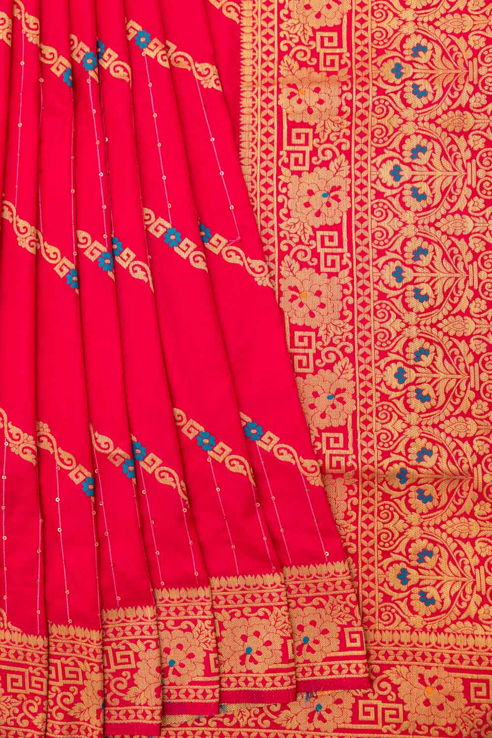 Rani Dola Banarasi Woven Zari Saree With Unstitched Blouse