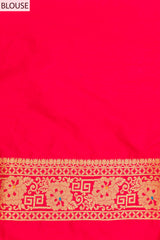 Rani Dola Banarasi Woven Zari Saree With Unstitched Blouse