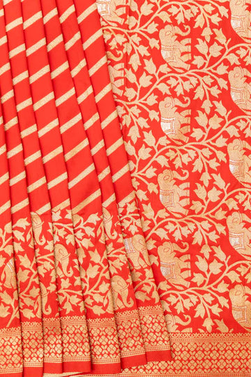 Red Banarasi Woven Zari Saree With Unstitched Blouse