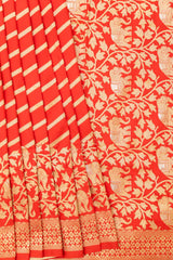 Red Banarasi Woven Zari Saree With Unstitched Blouse