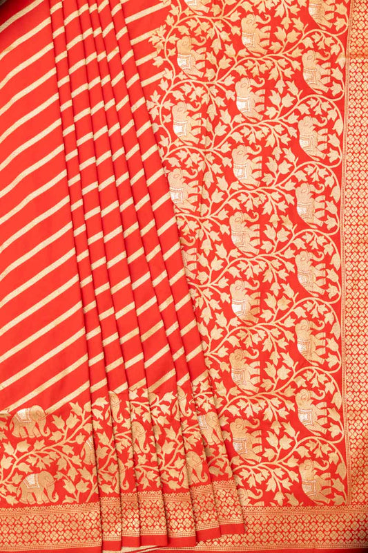 Red Banarasi Woven Zari Saree With Unstitched Blouse