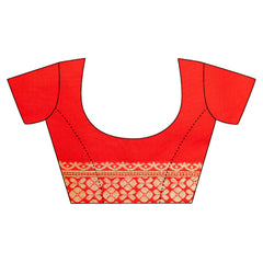 Red Banarasi Woven Zari Saree With Unstitched Blouse