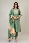 Pista Cotton Readymade Suit And Pant With Cotton Dupatta