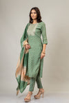 Pista Cotton Readymade Suit And Pant With Cotton Dupatta