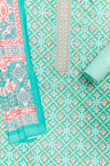 Tea Green Patola Printed Cotton Unstitched Suit With Dupatta