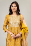 Mustard Cotton Readymade Suit And Pant With Cotton Dupatta